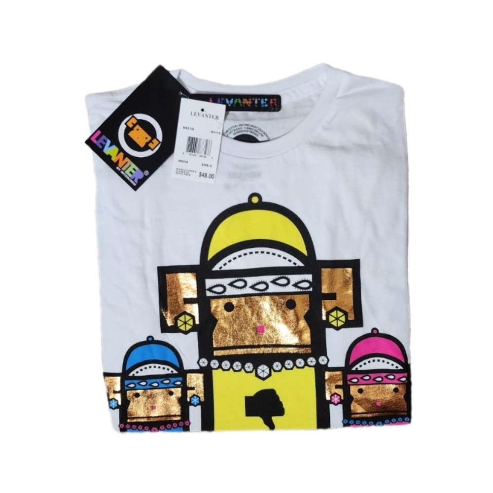 Levanter by Intercrew Monkey Gangs T-Shirt White & Yellow Size S